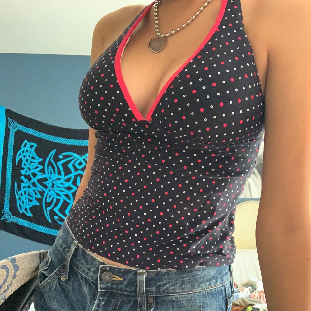 Super cute y2k polka dot tankini halter top